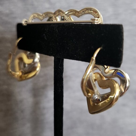 Ross Simon Sterling Silver & 14k Gold Heart Brooch & Earrings - Picture 5 of 8